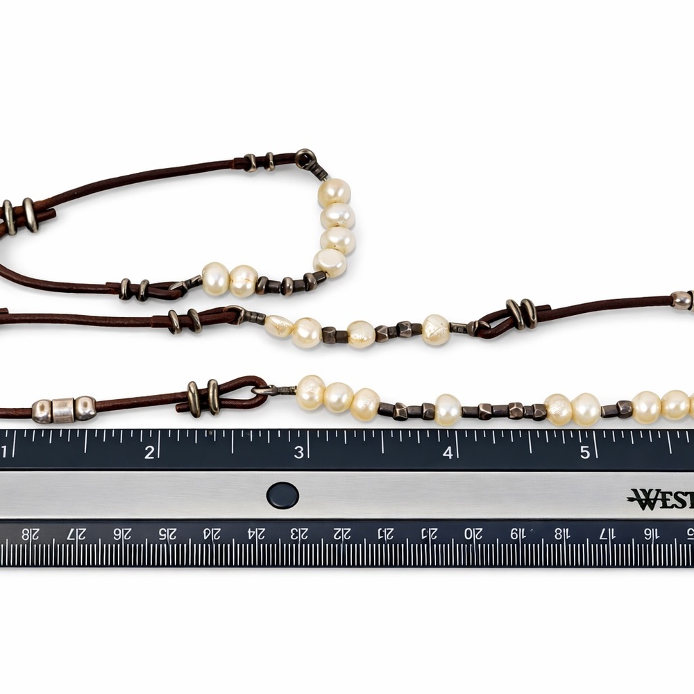 Retired Signed Silpada 925 Sterling Freshwater Pearl Leather Necklace + Bracelet - Picture 8 of 9